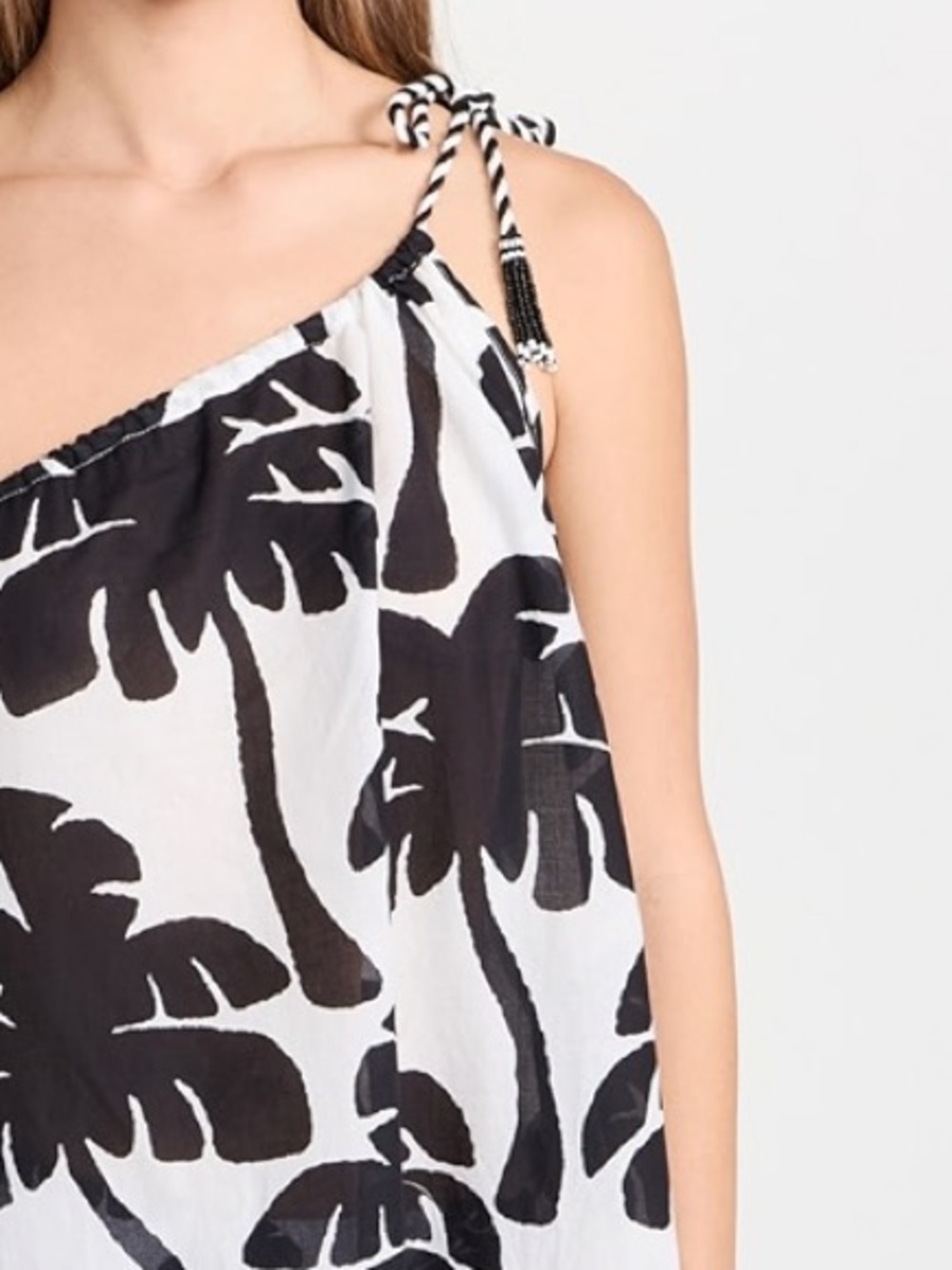FARM RIO monochromatic One Shoulder Coconut Tree print Cotton Cover-Up Large - Picture 6 of 11